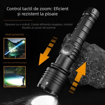 Lanternă LED portabilă reîncărcabilă de 30W, 1500lm, rază 1000m, încărcare Type-C, IPX6, pentru exterior