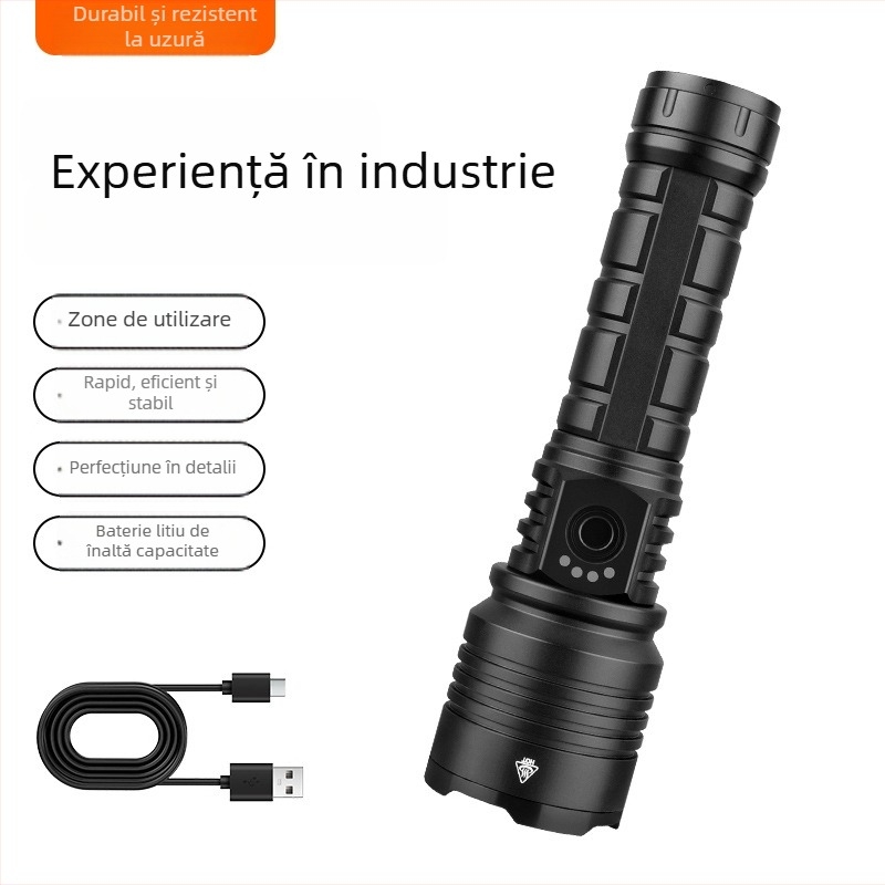 Lanternă LED portabilă reîncărcabilă de 30W, 1500lm, rază 1000m, încărcare Type-C, IPX6, pentru exterior