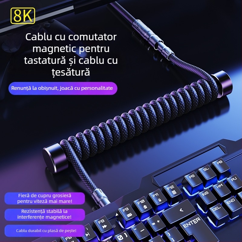 PaiFan 06088 cablu pentru tastatură împletit USB 3.0, divizat 1 la 2 port Type-C, ax magnetic, cablu de date OEM