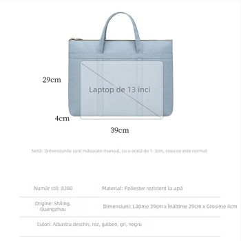 Geantă de mână A8280 – stil coreean, poliester, fermoar, buzunare interne pentru telefon, card ID și laptop, potrivită pentru notebook, tabletă și iPad