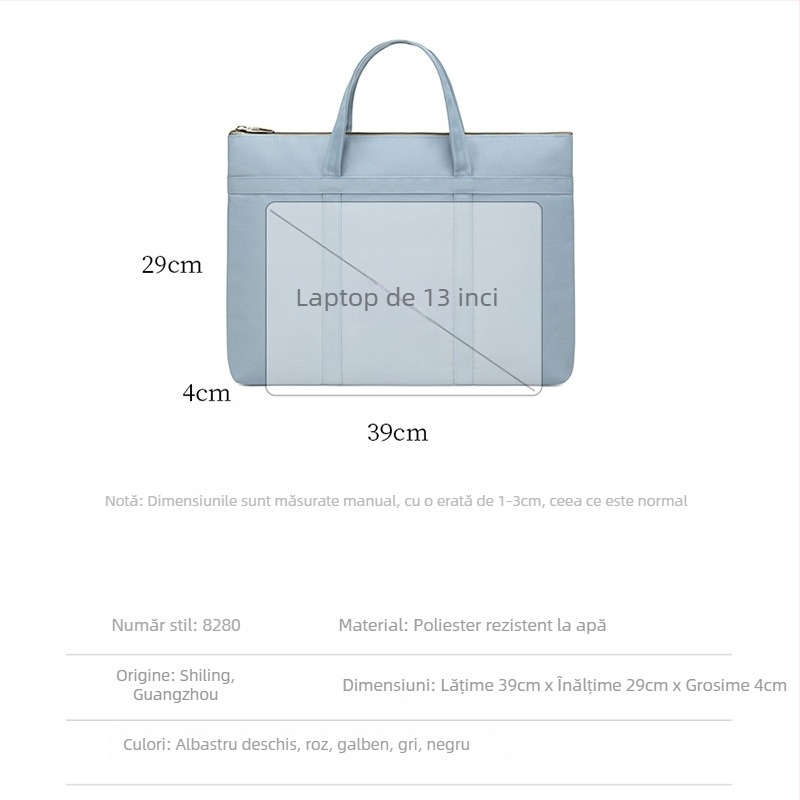Geantă de mână A8280 – stil coreean, poliester, fermoar, buzunare interne pentru telefon, card ID și laptop, potrivită pentru notebook, tabletă și iPad