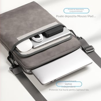 Geantă crossbody pentru tabletă, capacitate mare, protecție la șocuri și impermeabilă; Material PU; Dimensiune ecran: 13 inch; Captușeală: poliester.