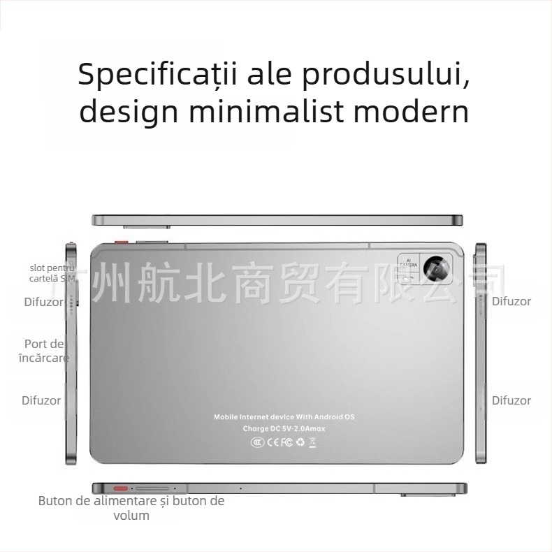 Tableta Android cu ecran complet, octa-core 1,66 GHz, SSD 64GB, 4G cu suport SIM și apeluri, camere duale