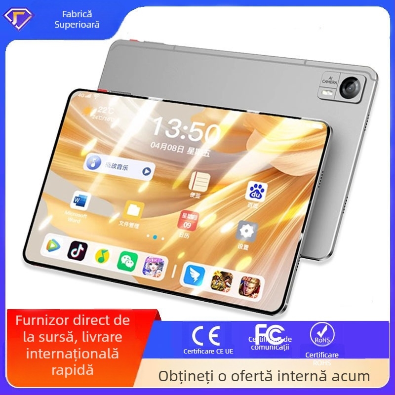 Tableta Android cu ecran complet, octa-core 1,66 GHz, SSD 64GB, 4G cu suport SIM și apeluri, camere duale