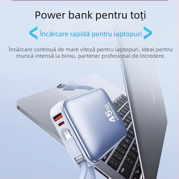 Baterie externă 20000 mAh cu încărcare rapidă de 45W, cablu încorporat, baterie Li‑polymer, certificare 3C