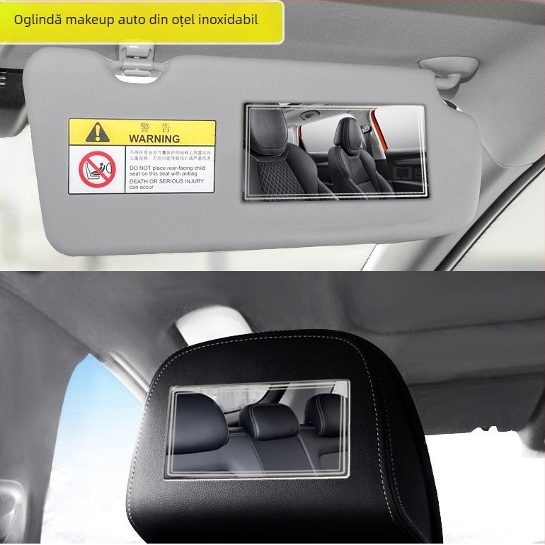 Oglindă cosmetică auto, oțel inoxidabil, montaj cu adeziv, Late Island, compatibil universal (Tip: oglindă cosmetică auto; Material: oțel inoxidabil; Montaj: adeziv; Brand: Late Island; Compatibilitate: universal)