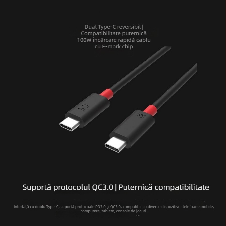 Cablu USB-C pentru încărcare rapidă pentru Lenovo Legion 2 Pro, Z6 Pro, Y90 și Y700 — 1–2 m, conector unic, 100 W, TPE