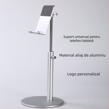 Suport de masă pentru telefon și tabletă, din aliaj de aluminiu, bază retractabilă rotativă pentru streaming live
