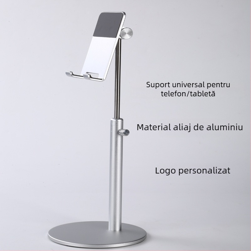 Suport de masă pentru telefon și tabletă, din aliaj de aluminiu, bază retractabilă rotativă pentru streaming live
