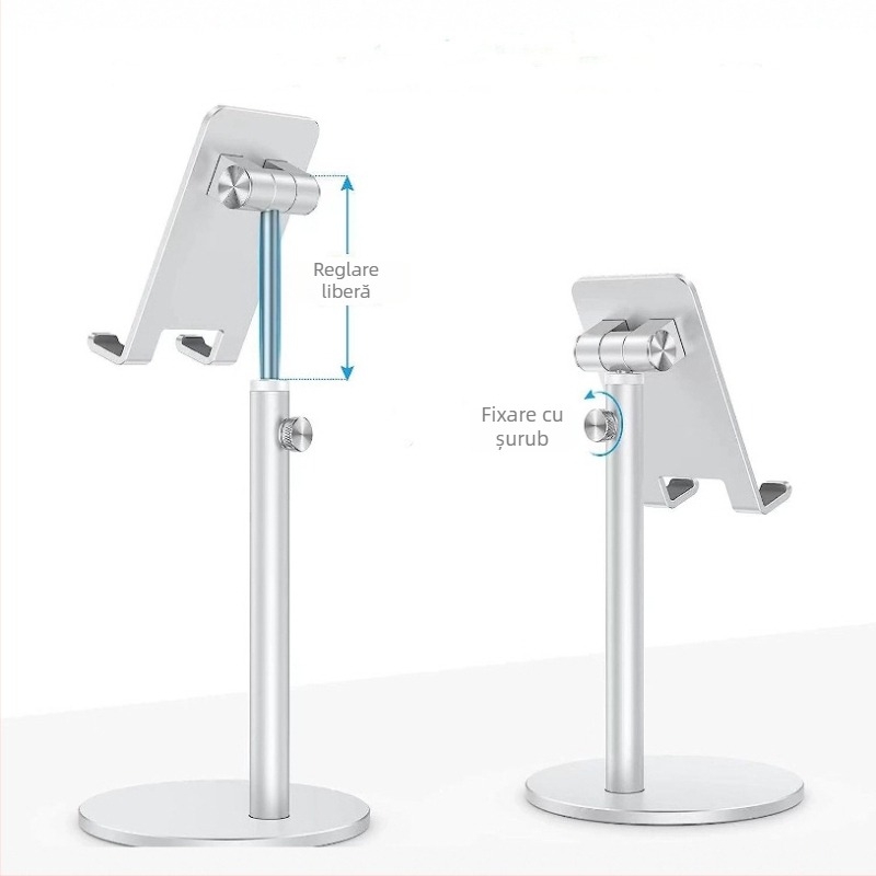 Suport de masă pentru telefon și tabletă, din aliaj de aluminiu, bază retractabilă rotativă pentru streaming live