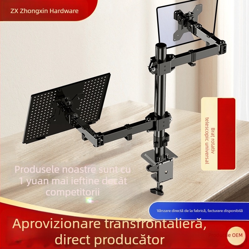 Suport pentru monitor cu două afișaje ZX-MT025N, din fier, 4,6 kg, pachet cu braț și șuruburi