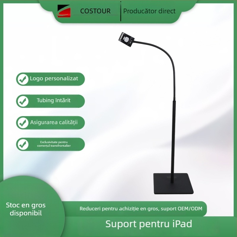 Suport de podea pentru tabletă, lângă pat – compatibil iPad și telefon mobil, șasiu stabil îngroșat, model Ct-604, prelucrare OEM
