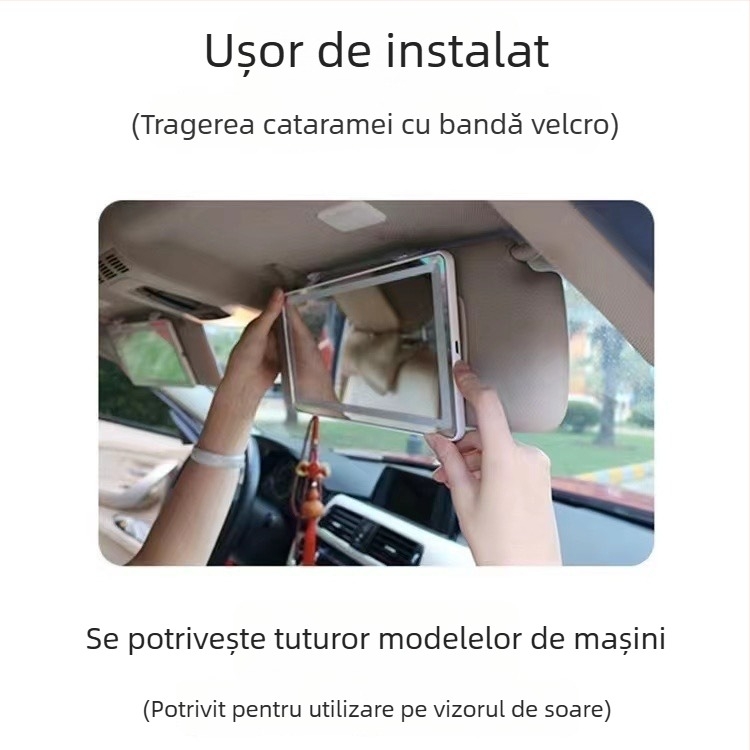 Oglindă cosmetică auto cu montaj Snap-On, potrivire universală, stil minimalist, imprimare siglă