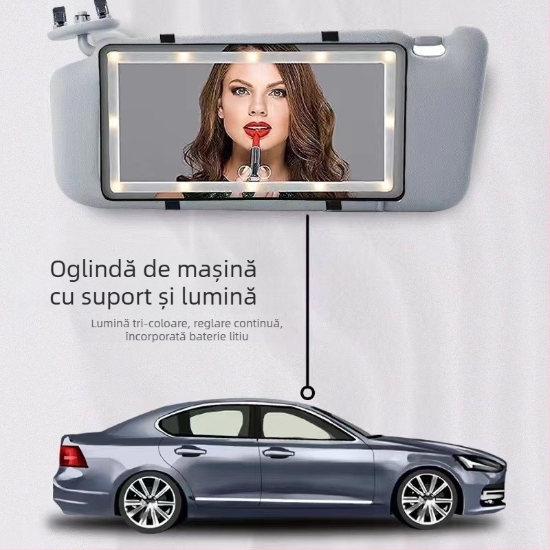 Oglindă cosmetică auto cu montaj Snap-On, potrivire universală, stil minimalist, imprimare siglă