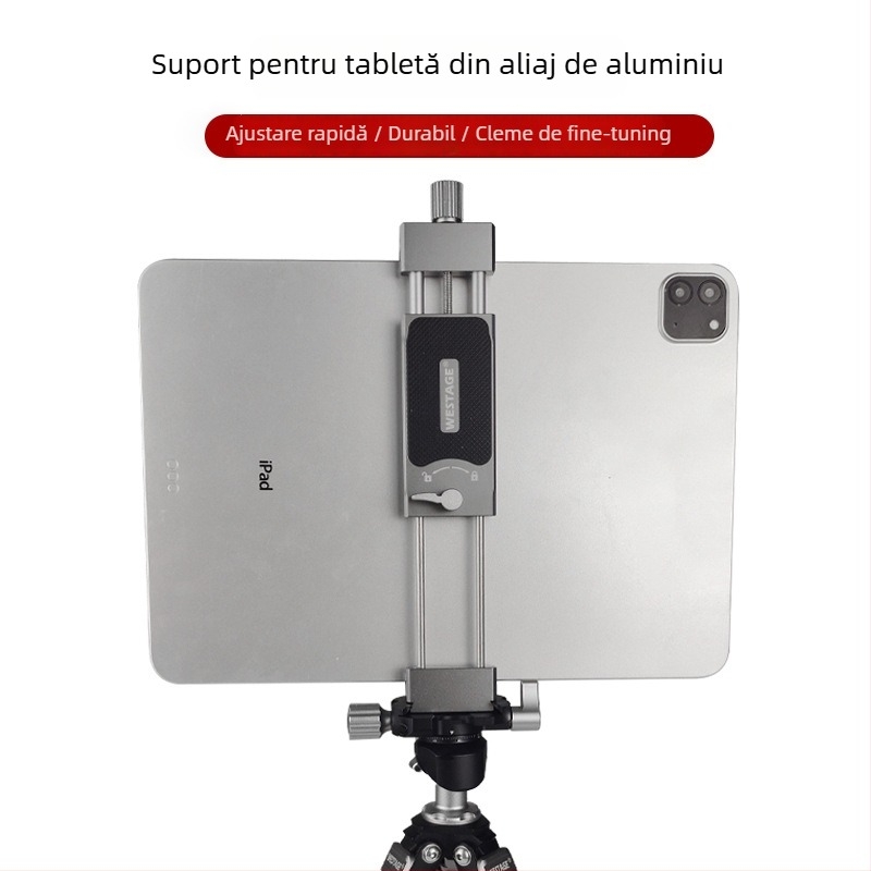 Suport rotativ pentru tabletă din aliaj de aluminiu, clemă spirală, compatibil universal, greutate 0,69 kg
