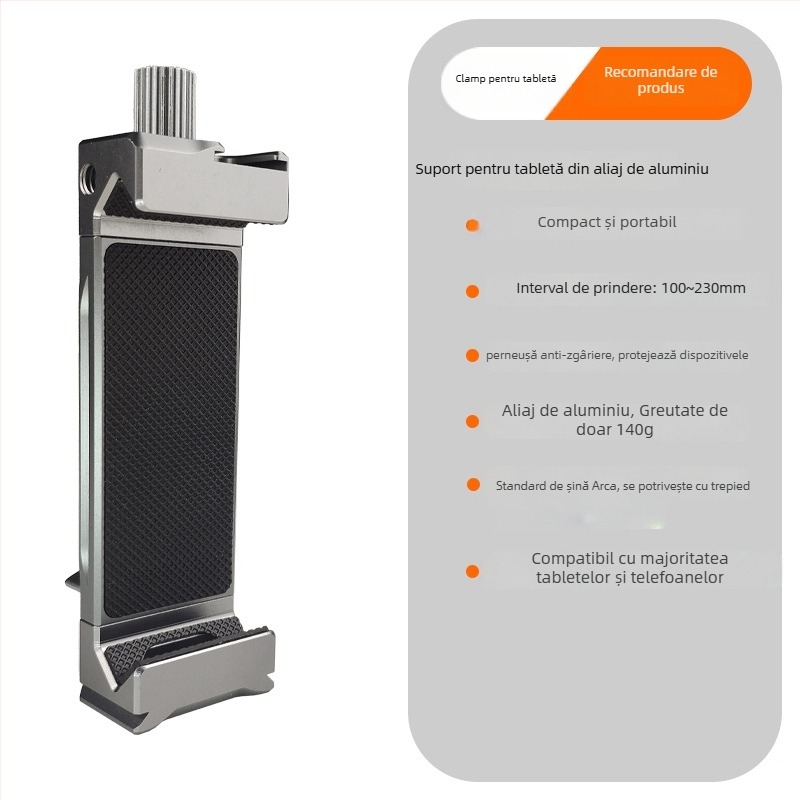 Suport rotativ pentru tabletă din aliaj de aluminiu, clemă spirală, compatibil universal, greutate 0,69 kg