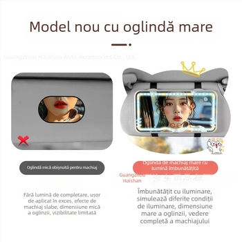 Oglindă de machiaj LED pentru parasolar auto (iluminare LED cu atingere; potrivire universală; montaj prin clips; posibilitatea de logo; personalizare)
