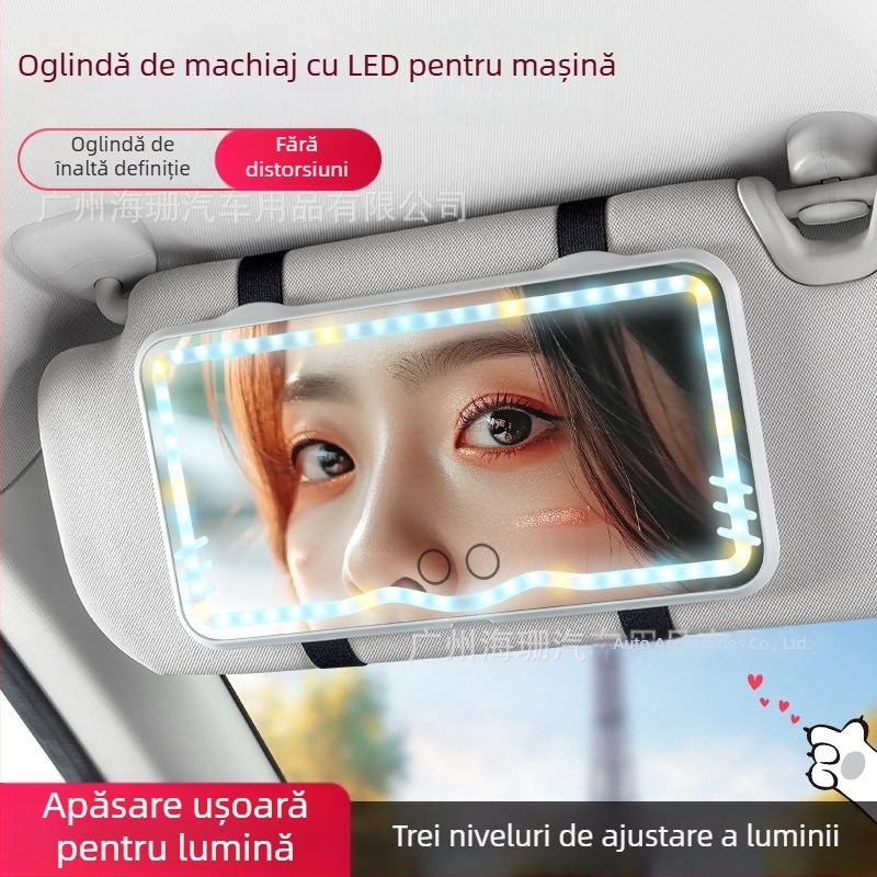 Oglindă de machiaj LED pentru parasolar auto (iluminare LED cu atingere; potrivire universală; montaj prin clips; posibilitatea de logo; personalizare)