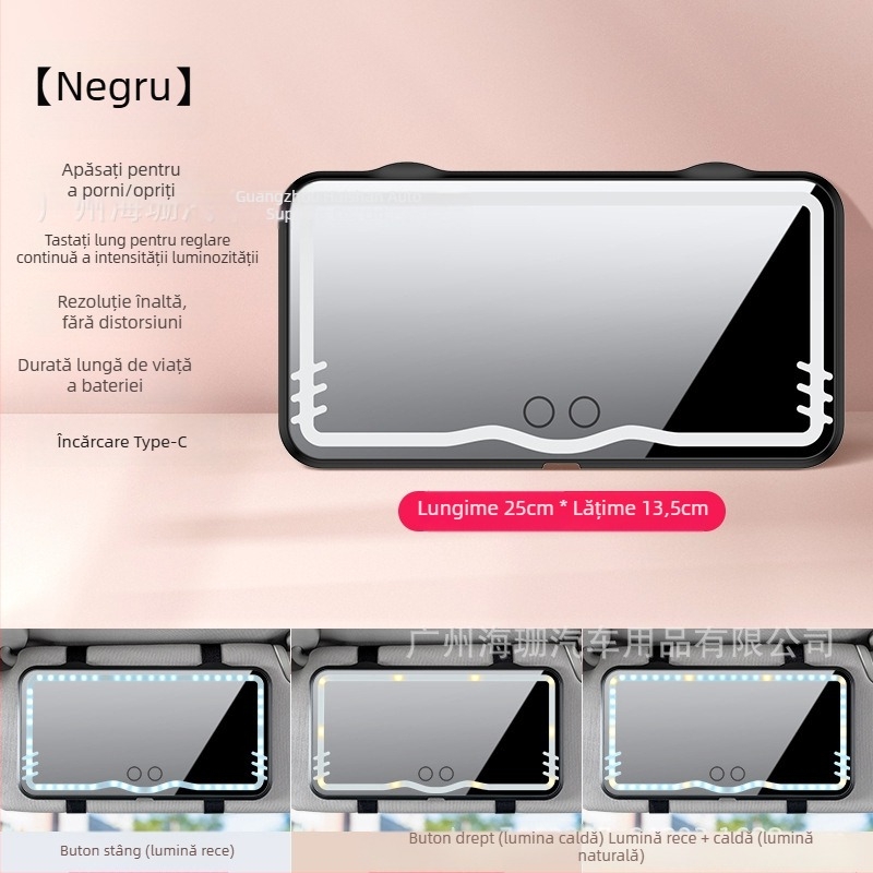 Oglindă de machiaj LED pentru parasolar auto (iluminare LED cu atingere; potrivire universală; montaj prin clips; posibilitatea de logo; personalizare)