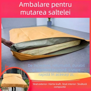 Sac pentru mutarea saltelei, cu fermoar, formă cub, din hârtie Kraft, protecție împotriva prafului
