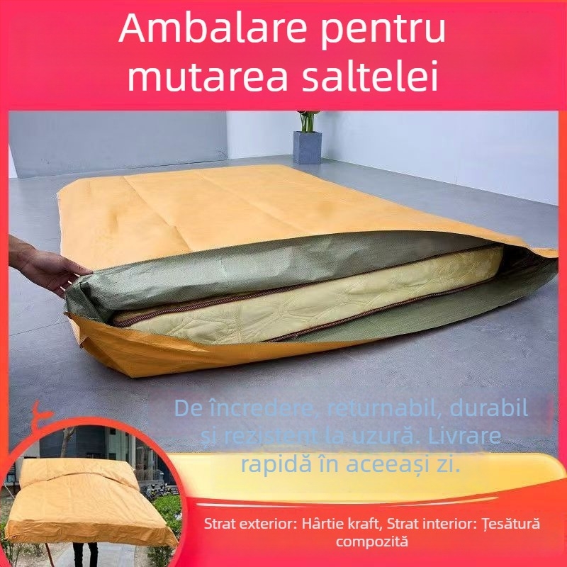 Sac pentru mutarea saltelei, cu fermoar, formă cub, din hârtie Kraft, protecție împotriva prafului