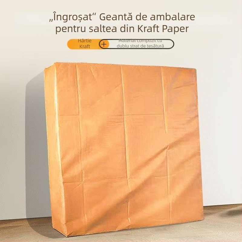 Sac pentru mutarea saltelei, cu fermoar, formă cub, din hârtie Kraft, protecție împotriva prafului