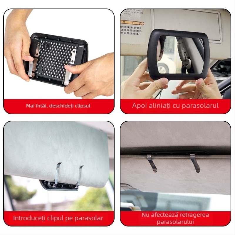 Oglindă cosmetică auto SD-2403, ABS și sticlă, montaj cu clic, aplicație universală, greutate 73 g