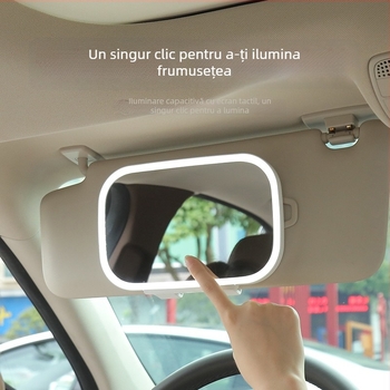 Oglindă de machiaj LED pentru mașină cu lumină, control tactil, montaj snap-on, potrivire universală, ABS + sticlă HD