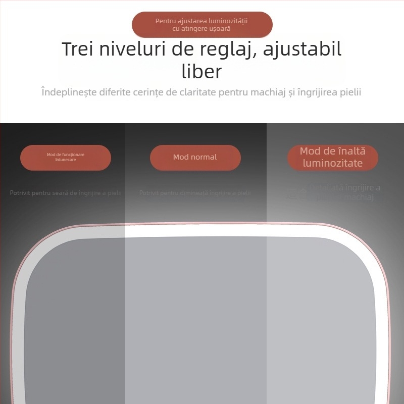 Oglindă de machiaj LED pentru mașină cu lumină, control tactil, montaj snap-on, potrivire universală, ABS + sticlă HD