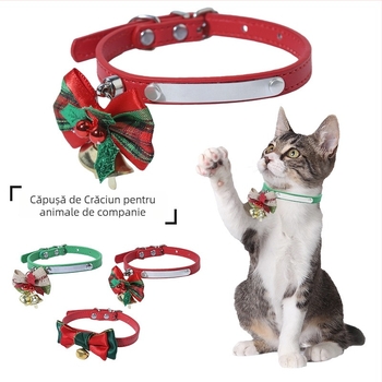 Guler pentru pisică cu clopoțel – poliester, model grilă, temă de sărbătoare, stil japonez/coreean, marcă privată autorizată