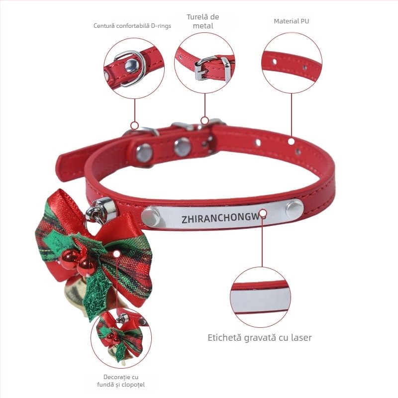 Guler pentru pisică cu clopoțel – poliester, model grilă, temă de sărbătoare, stil japonez/coreean, marcă privată autorizată