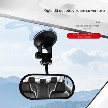 Oglindă auxiliară pentru oglinda de recul a mașinii, cu ventuză interioară pentru observarea copilului, oglindă pentru unghiuri moarte, montată pe mașină (Greutate: 100 g; Montaj: adeziv; Compatibilitate: uz general; Stil: simplu)