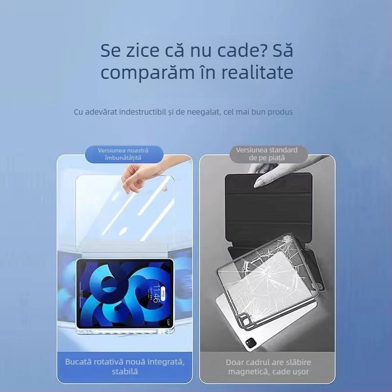 Carcasă din acrilic transparent pentru iPad Pro 12,9 cu buzunar pentru stylus; husă transparentă magnetică pentru modele de 10,5
