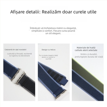 Curea din nylon Velcro țesută pentru Apple Watch S11, 20/22 mm, lungime 280 mm, stil sport