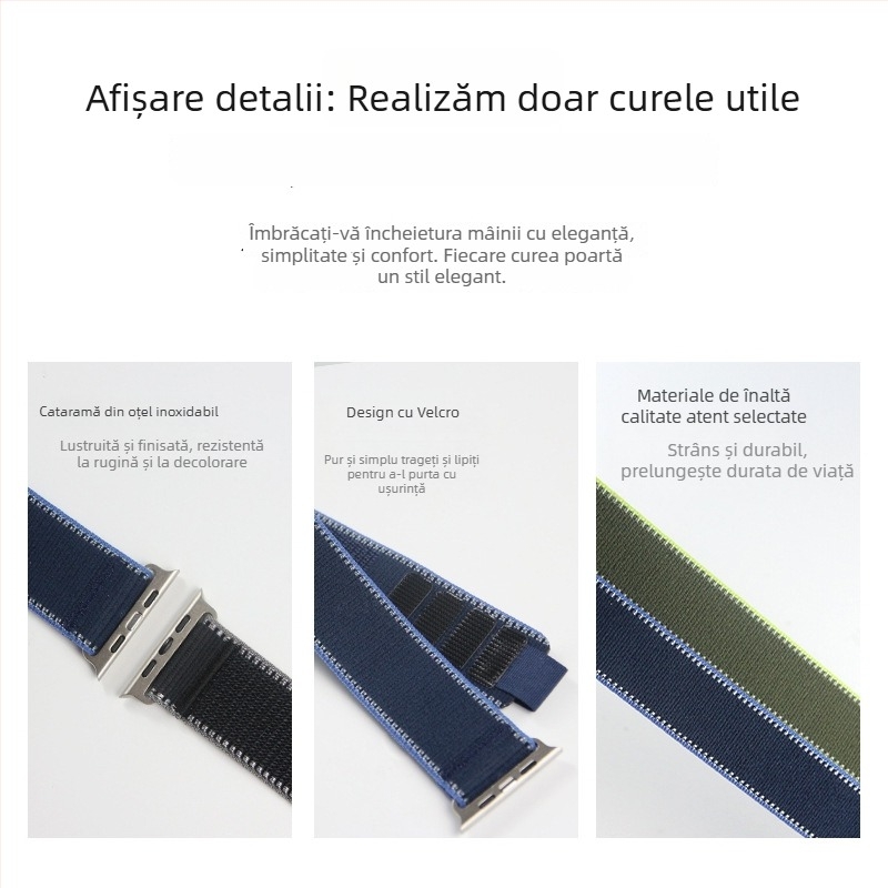 Curea din nylon Velcro țesută pentru Apple Watch S11, 20/22 mm, lungime 280 mm, stil sport