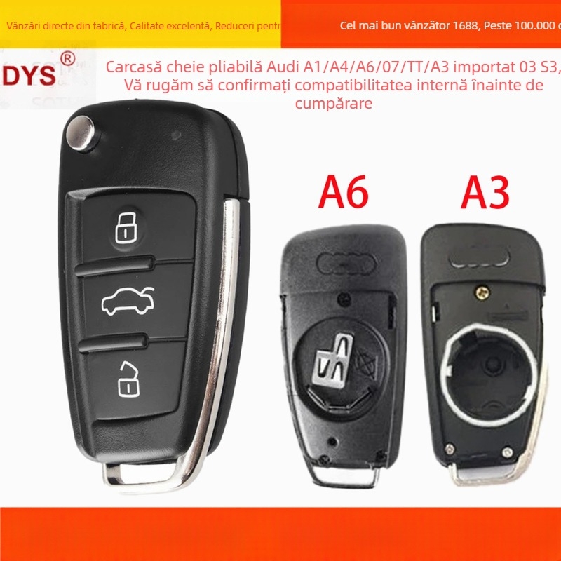 Carcasă de înlocuire pentru cheia Audi pentru A3, A4L, A6L, Q3, Q5, Q7, TT – plastic, Brand Okerry, Cod produs 24E343, Greutate 0.025 kg