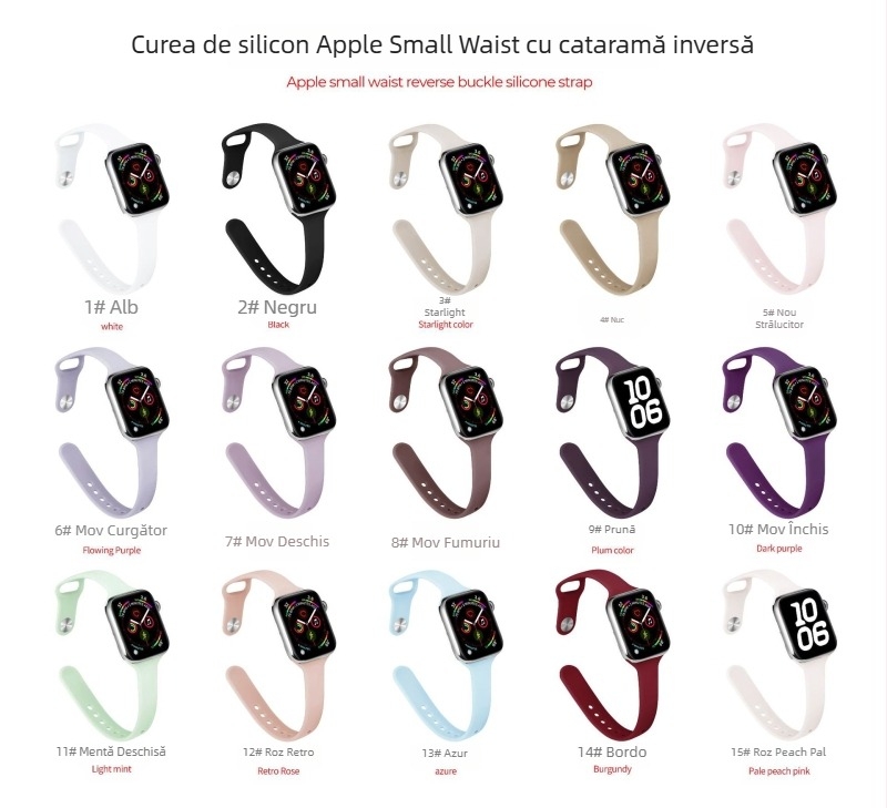 Brățară din silicon pentru Apple Watch, Serii 1–11, Ultra 1–3 și SE 3 – design talie subțire