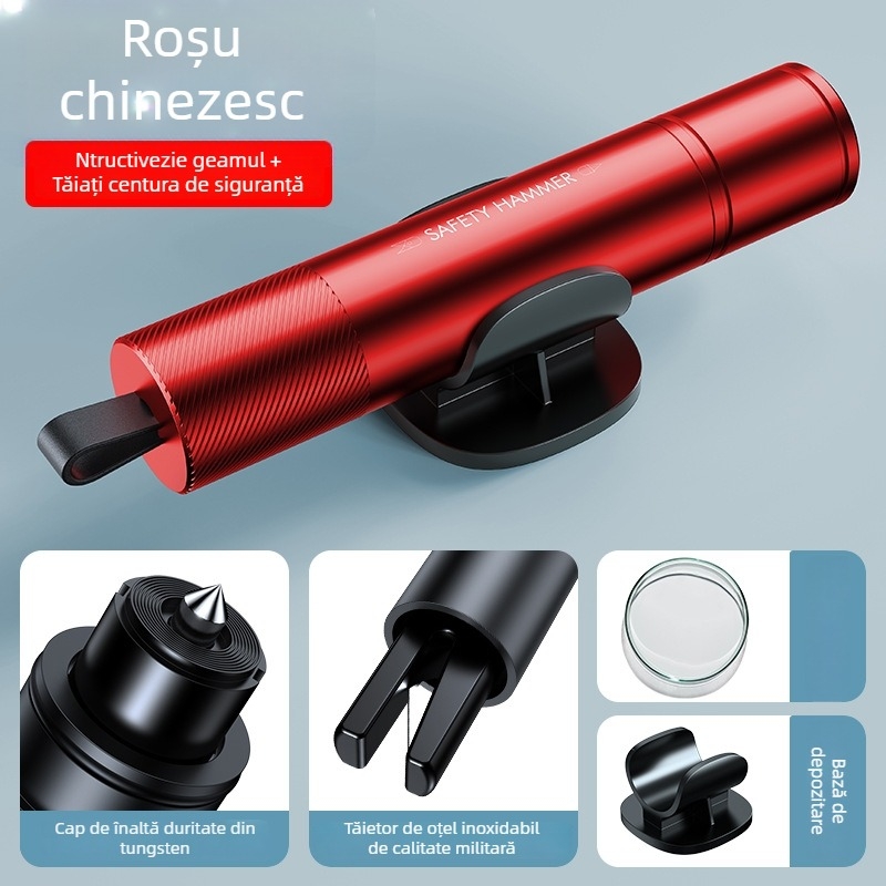 Ciocan de siguranță auto cu spargător de geam și tăietor de centură, aliaj de aluminiu, 0,2 kg, Shore Wood, Personalizabil