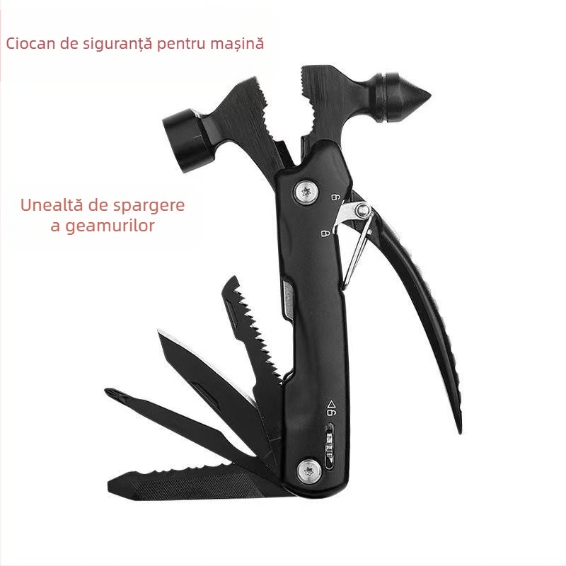Unealtă ciocan multifuncțională cu clește pentru camping în aer liber și situații de urgență – oțel inoxidabil, 235 g, personalizabil