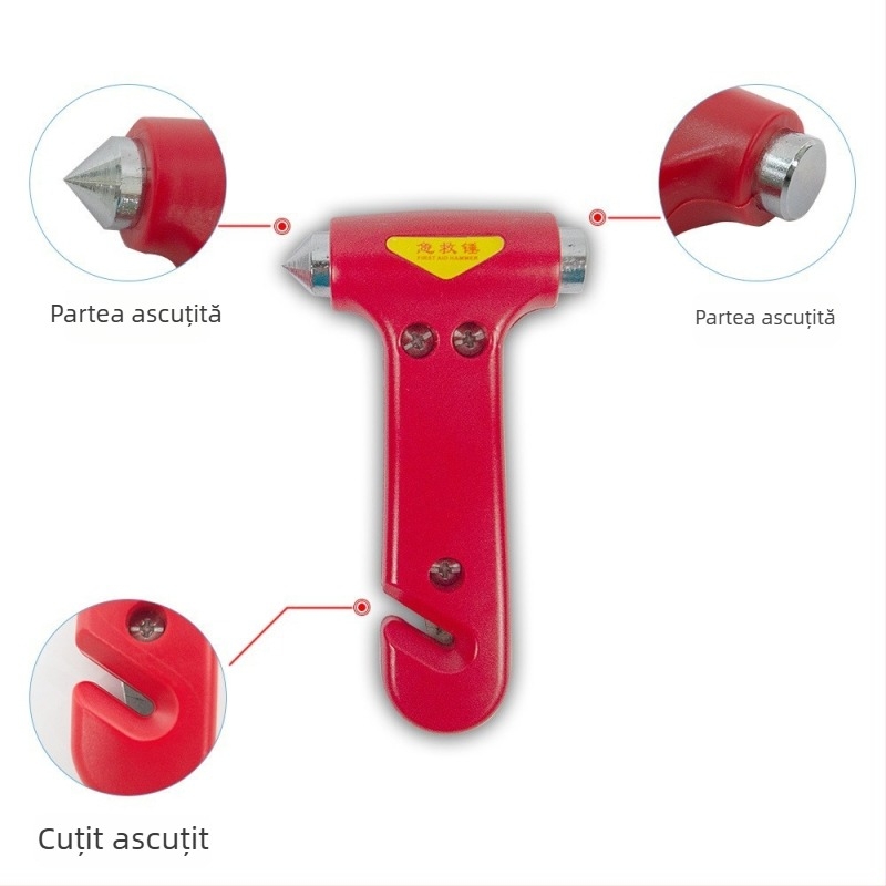 Cioc de siguranță auto pentru spargerea geamurilor, unealtă de urgență pentru interior cu tăietor de centură — brand carfu, material plastic/metal, greutate 500 g