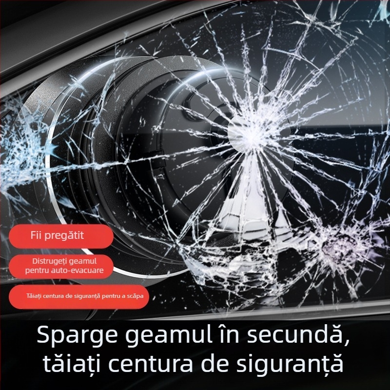 Dispozitiv de urgență pentru mașină: Spargător de geam auto și mini tăietor, instrument 2 în 1 din aliaj pentru evadare (Material: aliaj de aluminiu + ABS; Greutate: 121 g)