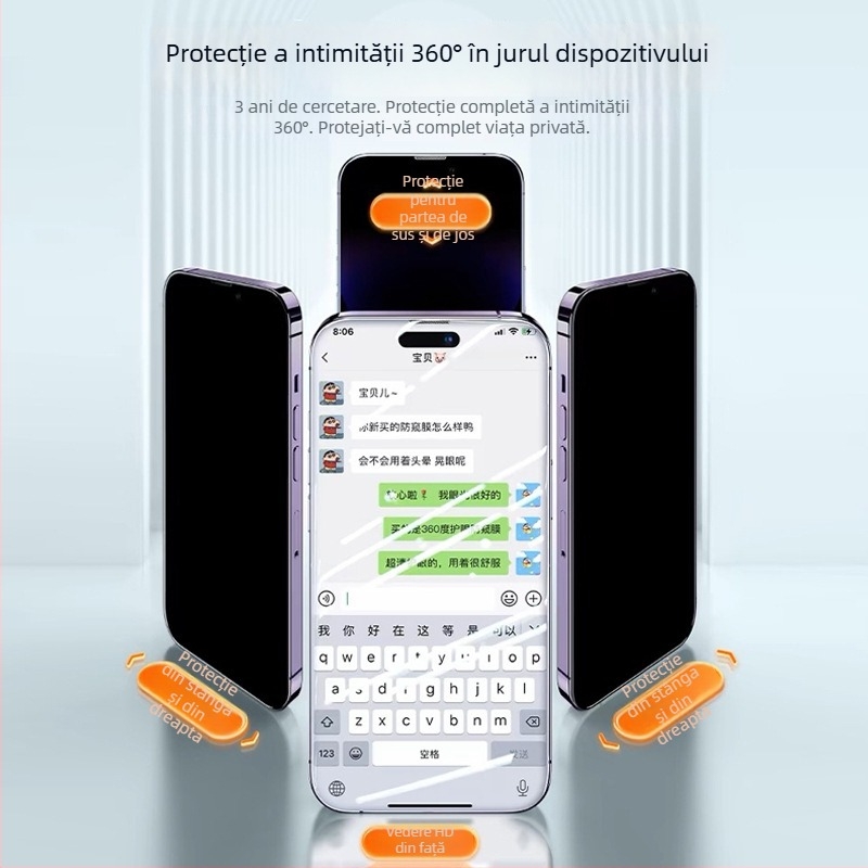 Protecție ecran din sticlă temperată cu intimitate pentru Apple iPhone — protecție frontală, anti-peeping