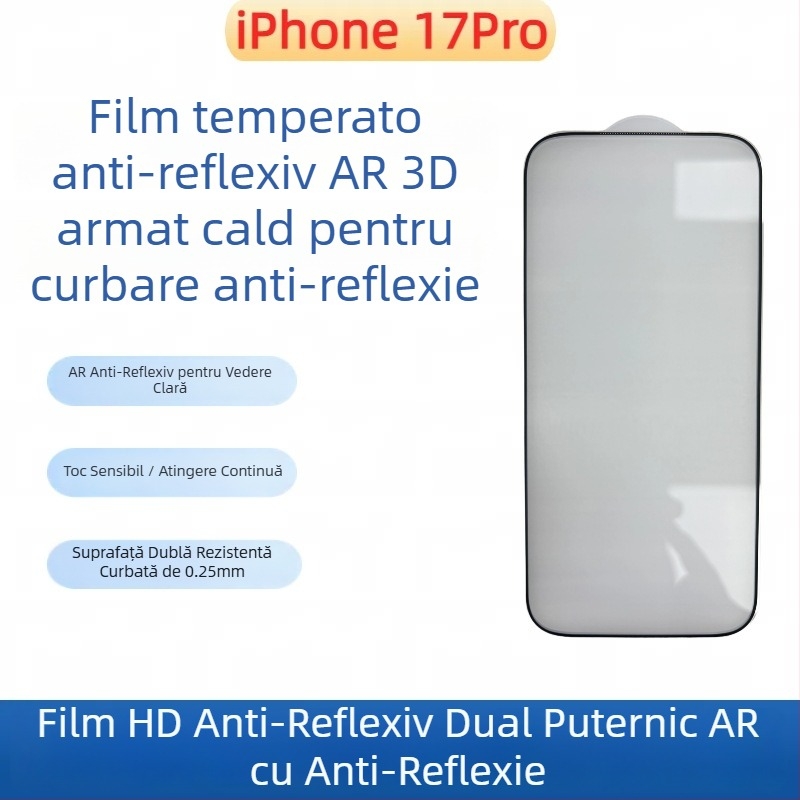 Protecție ecran față din sticla temperată pentru iPhone 17 — HD, Anti-amprente, Rezistent la căderi, Acoperire completă, Auto-reparare