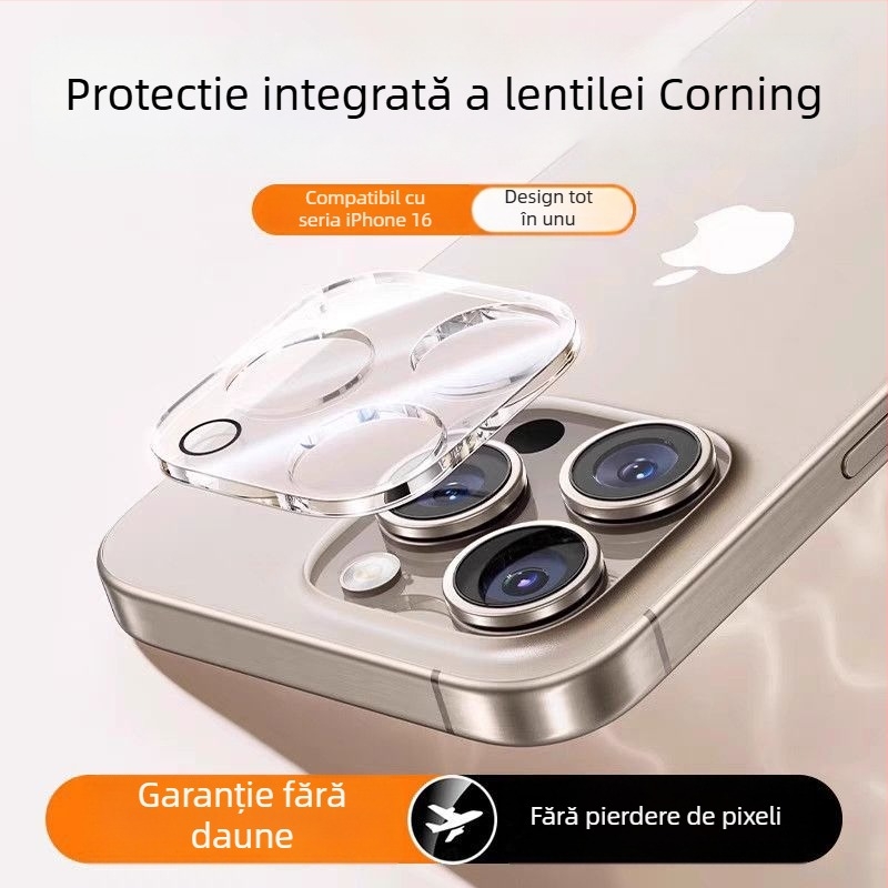 Film transparent pentru lentilele camerei din spate a iPhone 16 Pro Max – acoperire completă, anti-cadere, HD, anti-amprentare