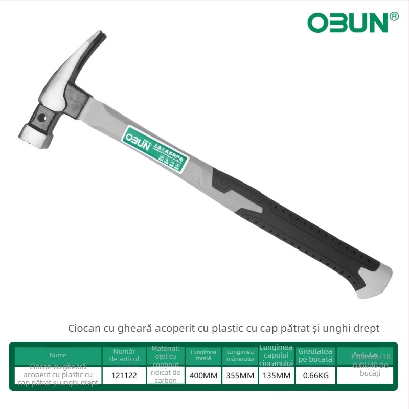 Ciocan cu gheare, mâner din plastic, cap din oțel cu carbon înalt, antișoc, instrument pentru batere și extragerea cui