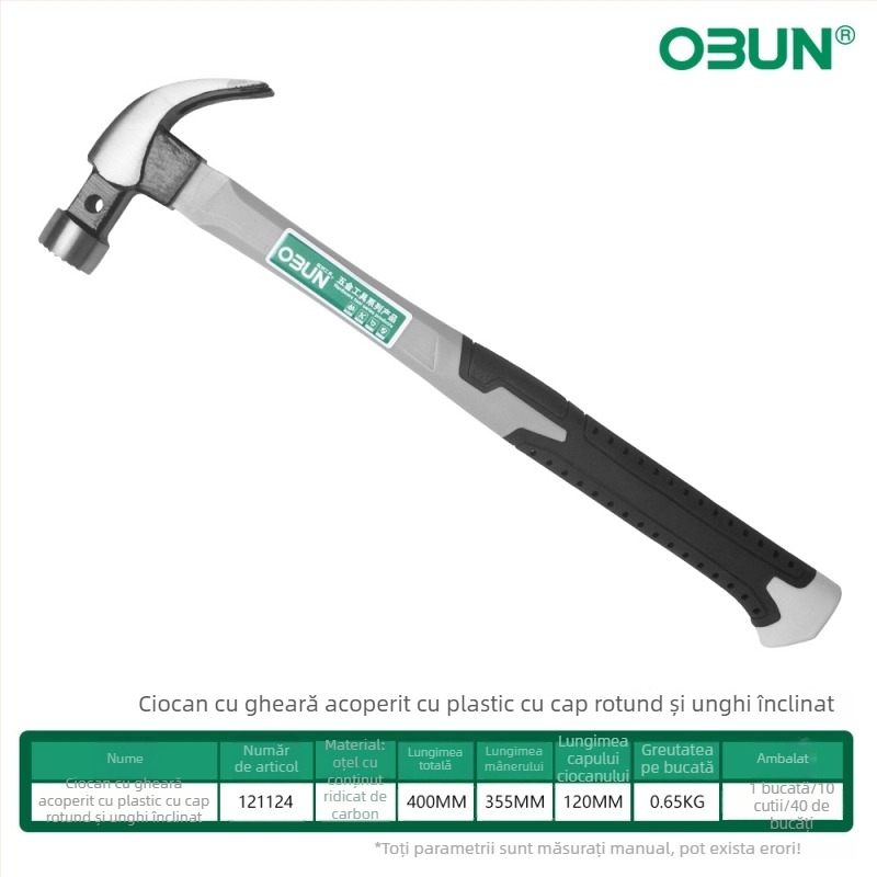 Ciocan cu gheare, mâner din plastic, cap din oțel cu carbon înalt, antișoc, instrument pentru batere și extragerea cui