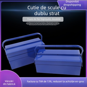 Cutie metalică pentru unelte cu design cu două niveluri, cutie de buzunar pliabilă pentru electricieni (Material: metal; Design: două niveluri; Portabil; Pentru electricieni)