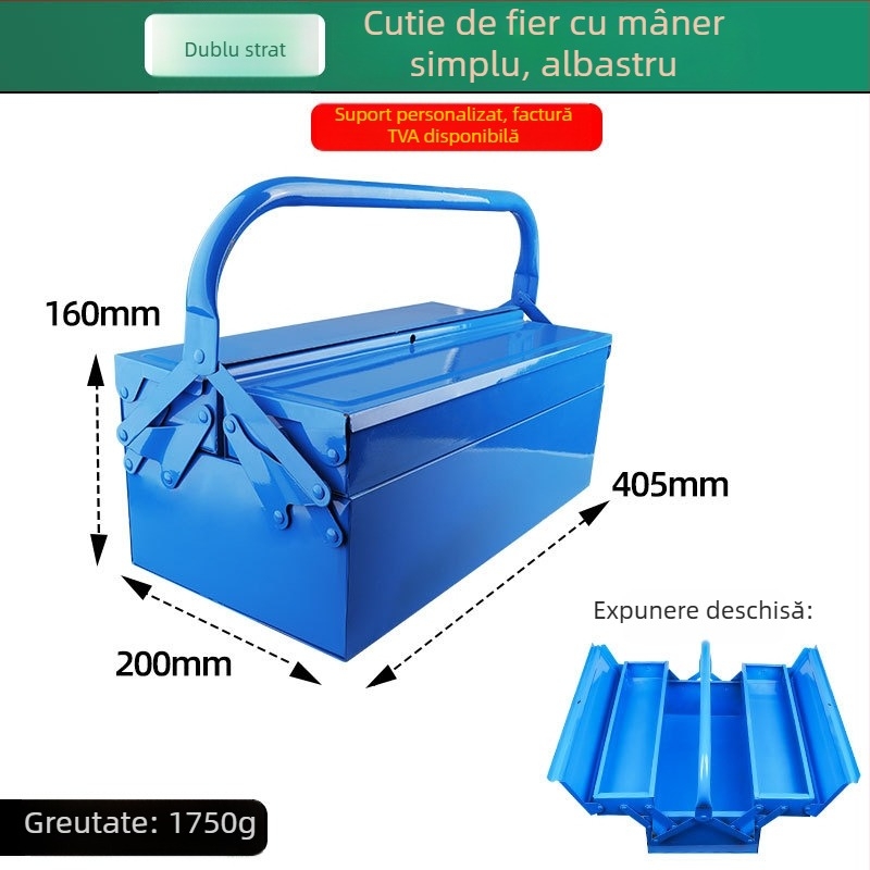 Cutie metalică pentru unelte cu design cu două niveluri, cutie de buzunar pliabilă pentru electricieni (Material: metal; Design: două niveluri; Portabil; Pentru electricieni)
