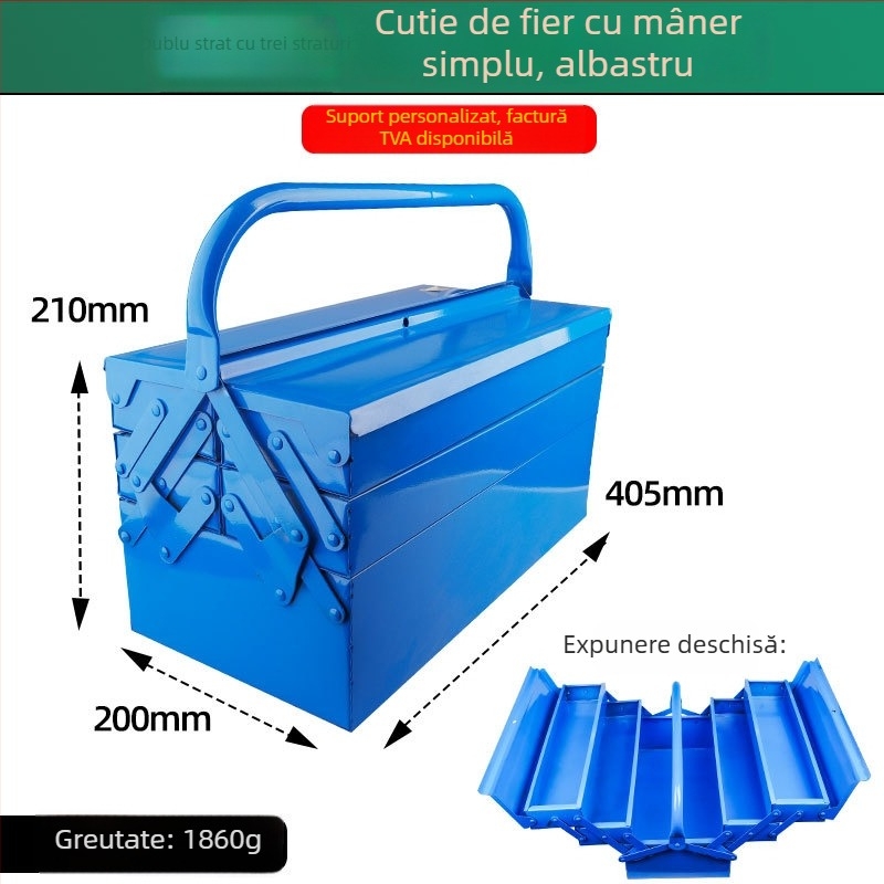 Cutie metalică pentru unelte cu design cu două niveluri, cutie de buzunar pliabilă pentru electricieni (Material: metal; Design: două niveluri; Portabil; Pentru electricieni)