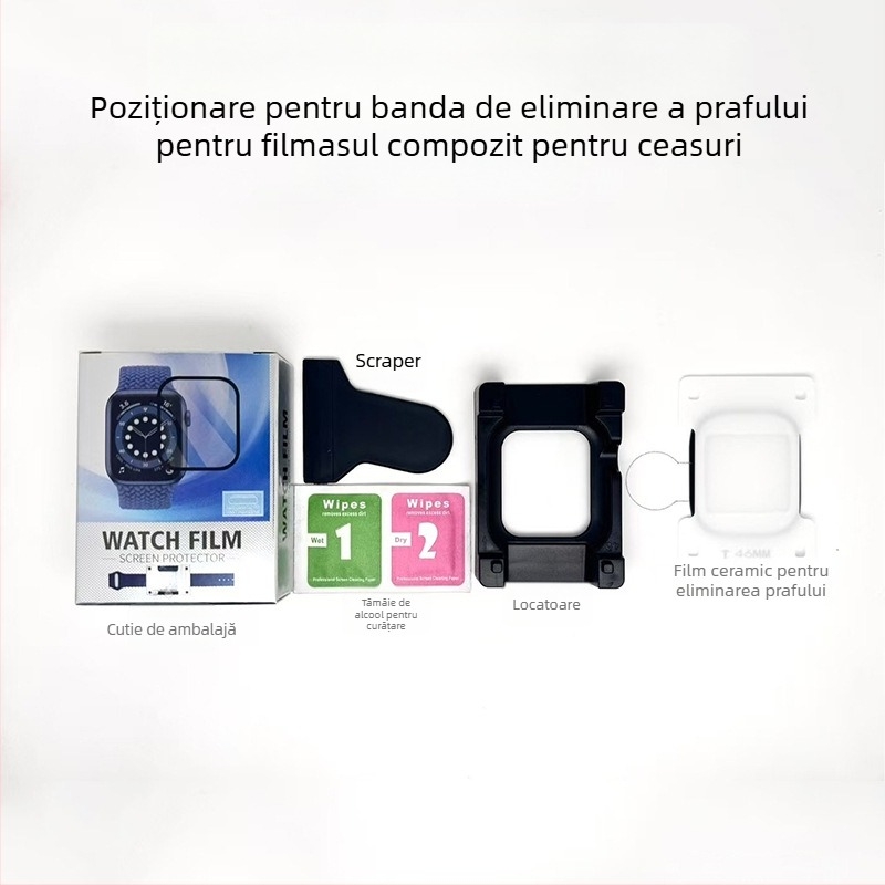 Film de protecție pentru Apple Watch cu funcție de poziționare și eliminare a prafului - PMMA+PET, membrană frontală, HD, anti-cadere